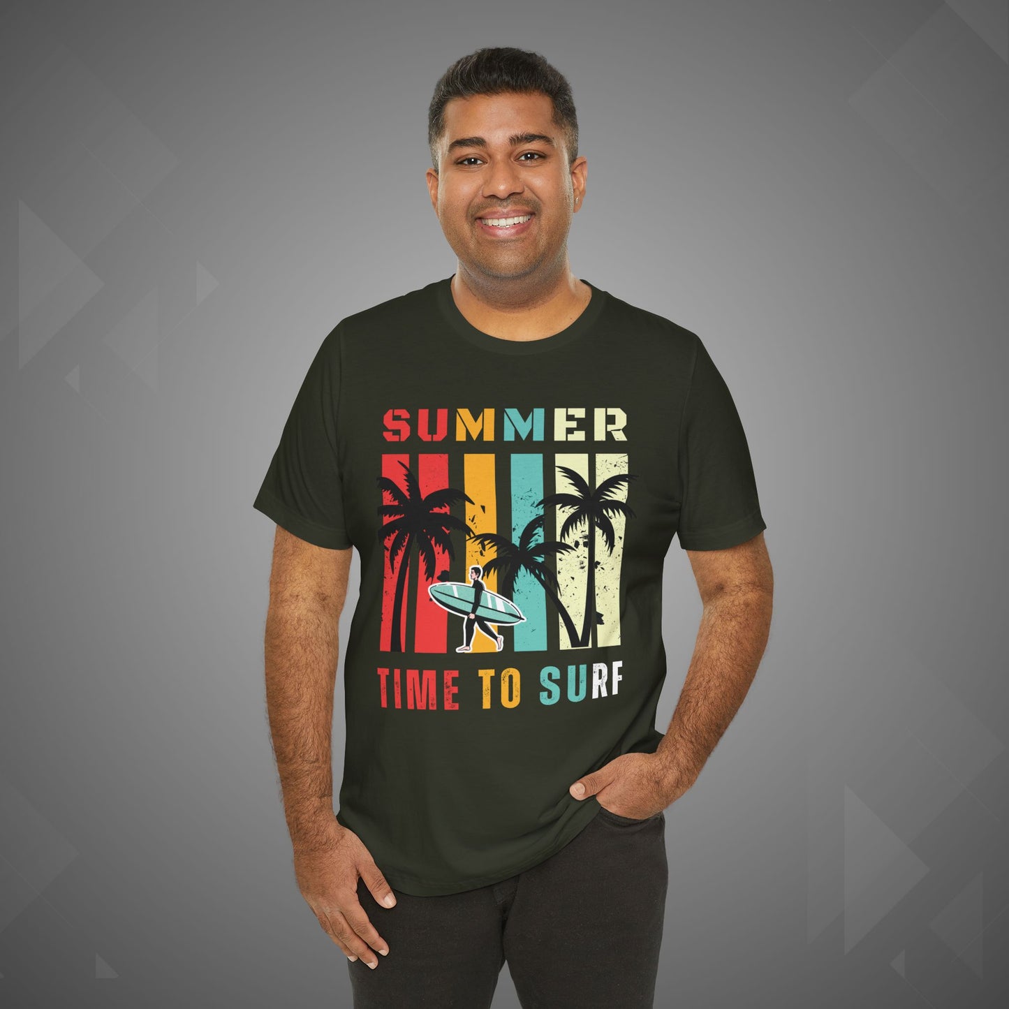 Summer Vibes | Time to Surf Unisex Graphic Tee – Retro Beach Sunset