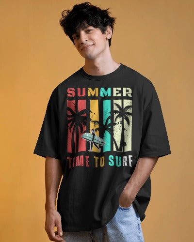 Summer Vibes | Time to Surf Unisex Graphic Tee – Retro Beach Sunset