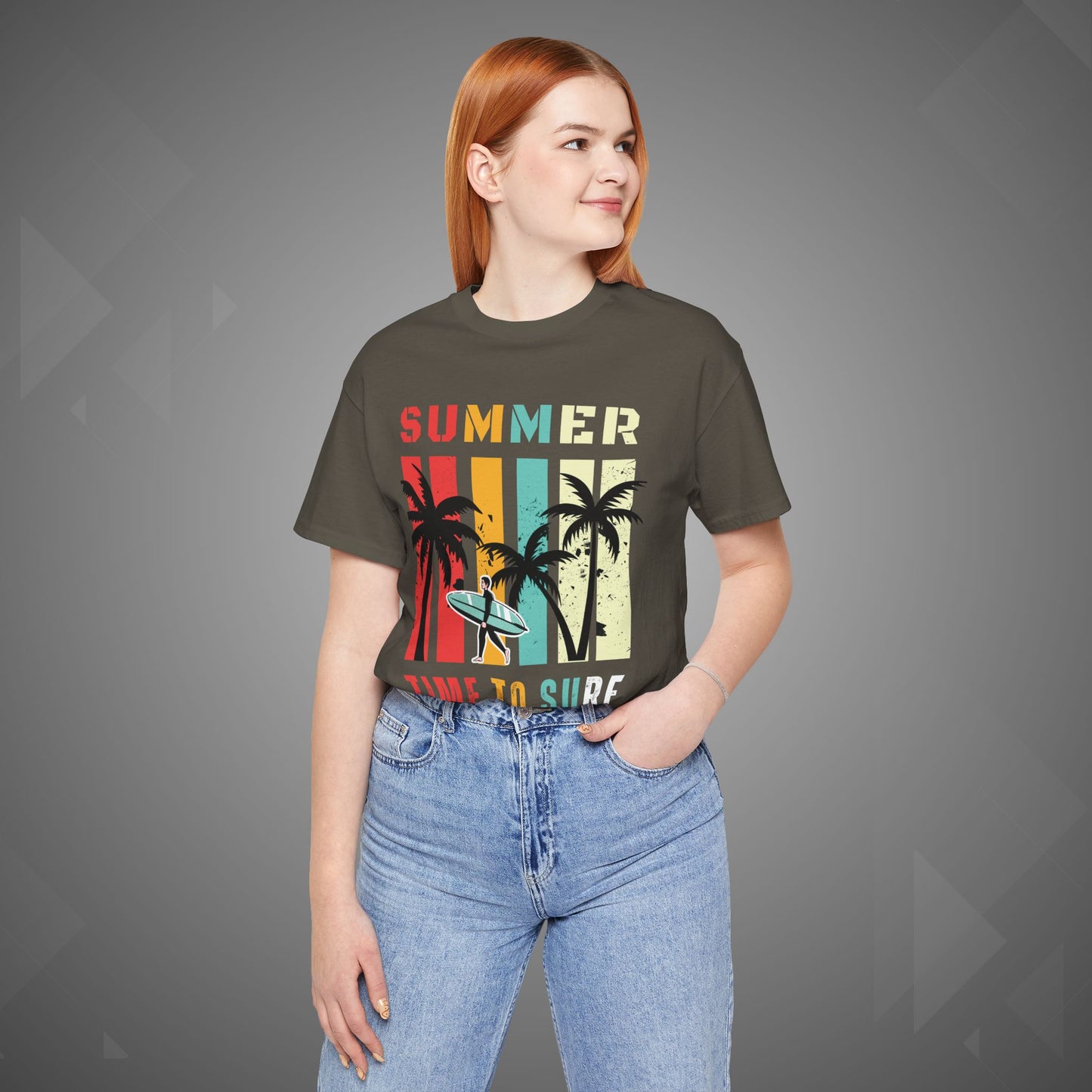 Summer Vibes | Time to Surf Unisex Graphic Tee – Retro Beach Sunset