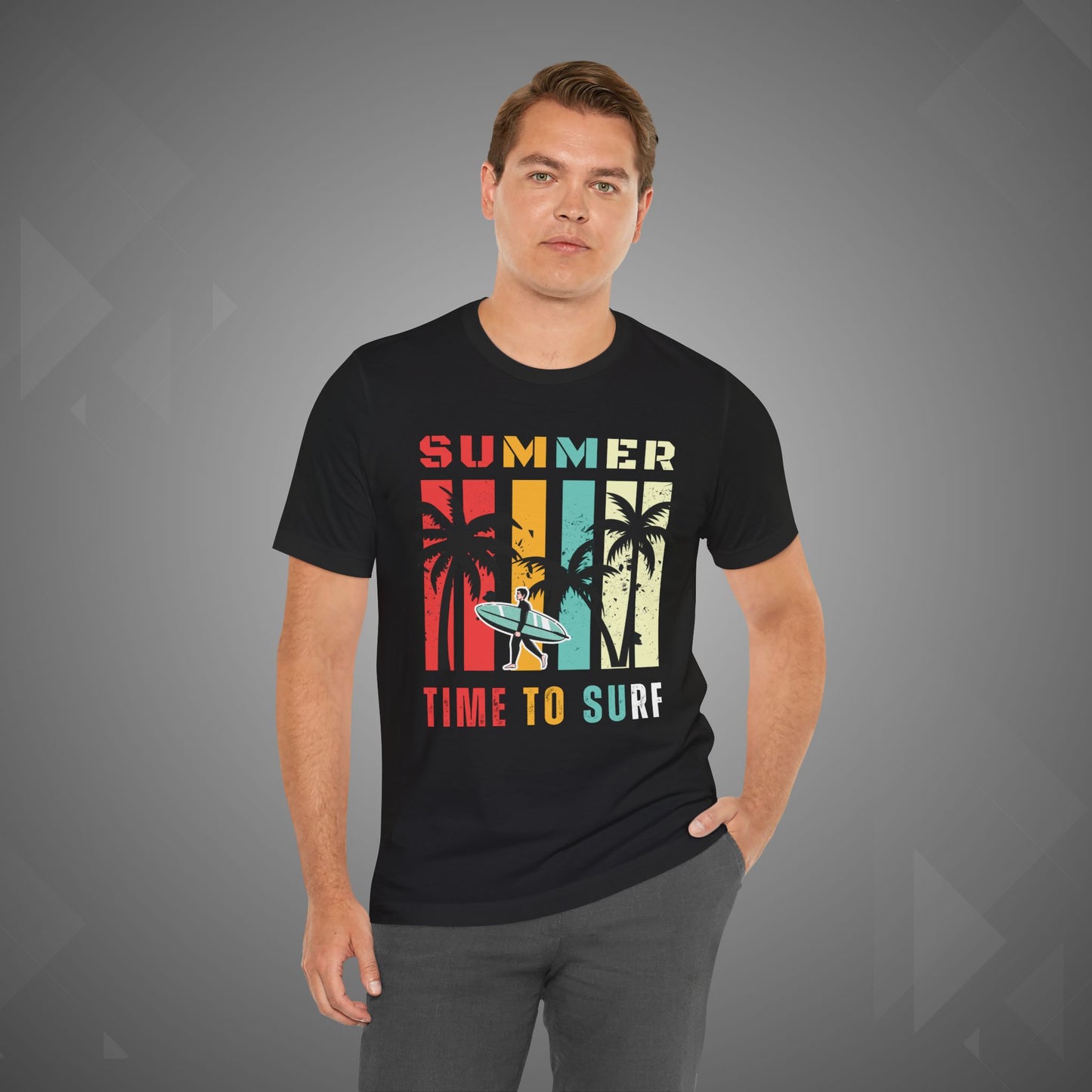 Summer Vibes | Time to Surf Unisex Graphic Tee – Retro Beach Sunset