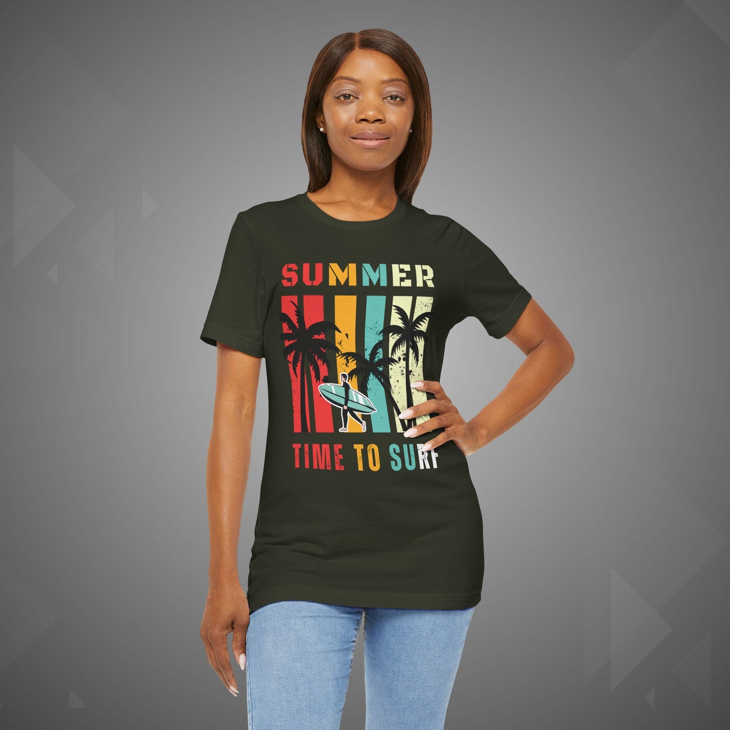 Summer Vibes | Time to Surf Unisex Graphic Tee – Retro Beach Sunset