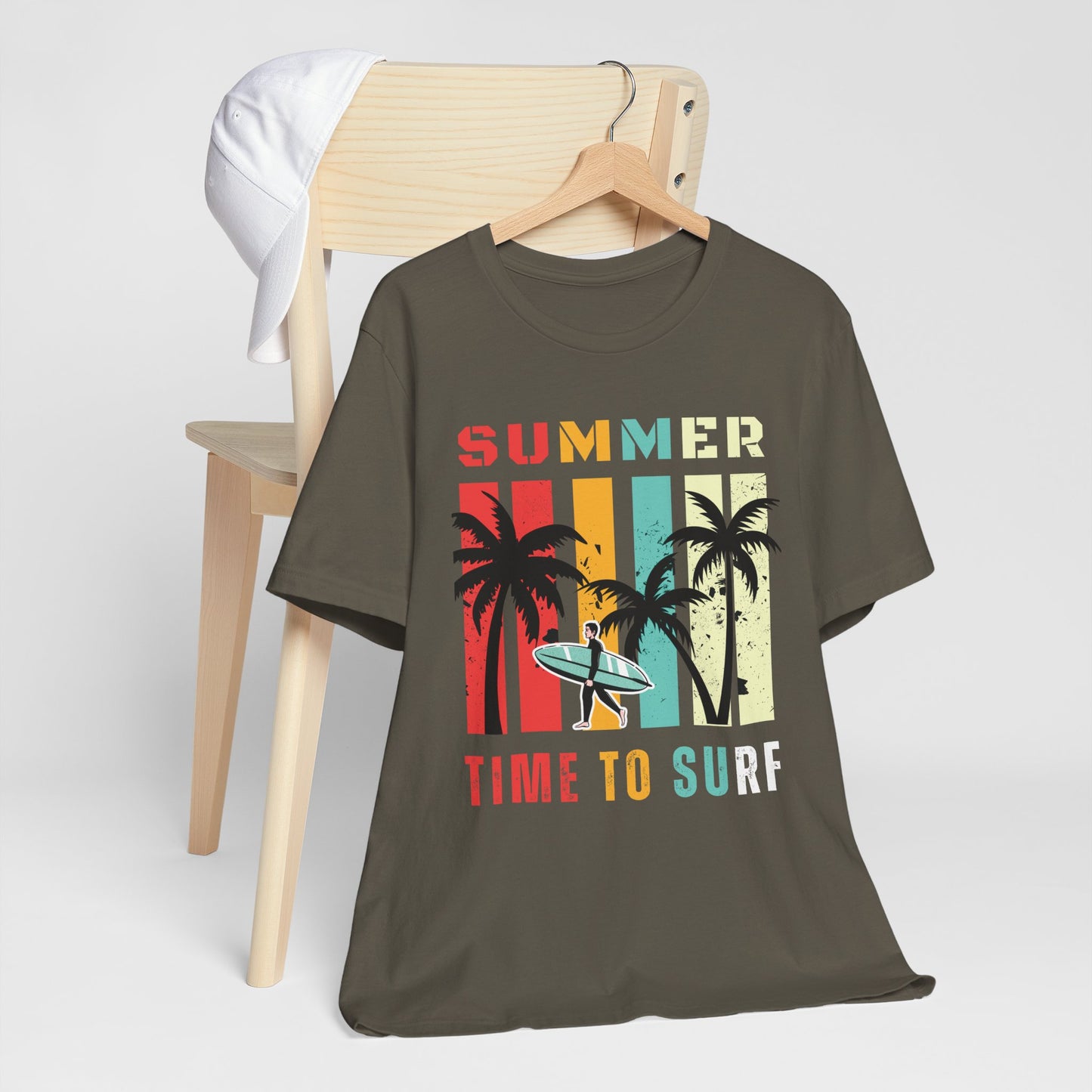 Summer Vibes | Time to Surf Unisex Graphic Tee – Retro Beach Sunset