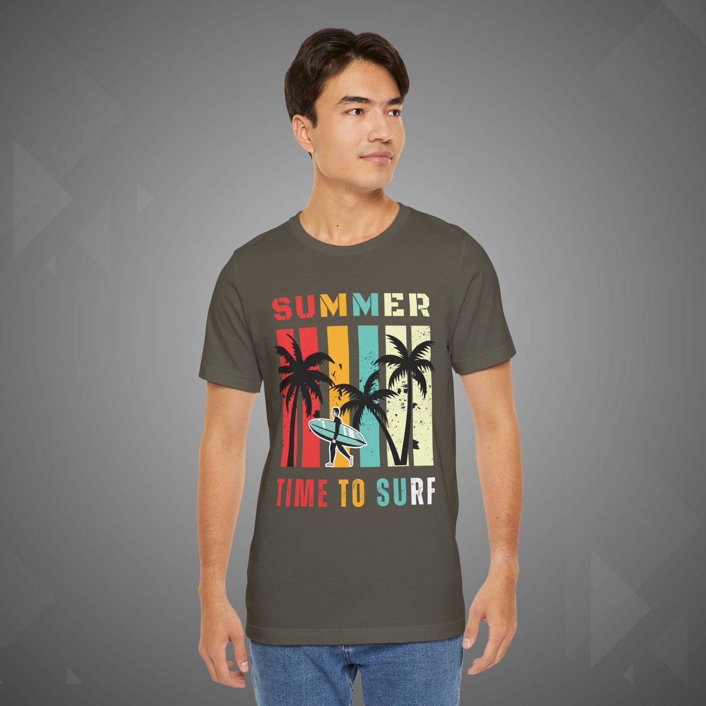 Summer Vibes | Time to Surf Unisex Graphic Tee – Retro Beach Sunset