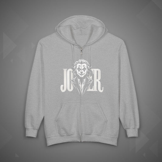 Joker Hoodie | Dark Clown Face Streetwear Hoodie | Unisex Heavy Blend™ Full Zip Hooded Sweatshirt
