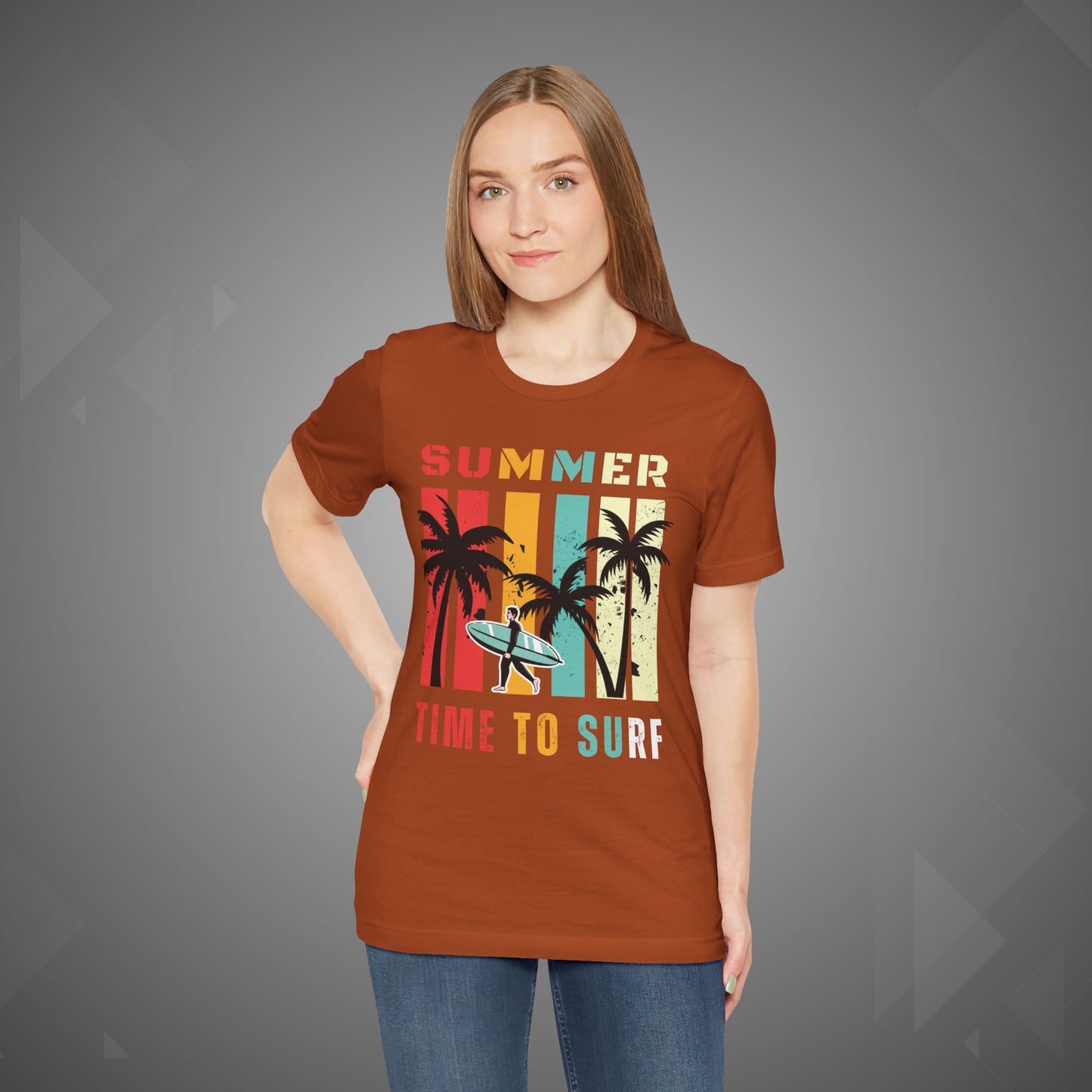 Summer Vibes | Time to Surf Unisex Graphic Tee – Retro Beach Sunset