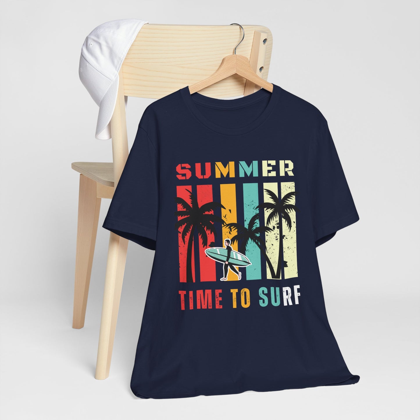 Summer Vibes | Time to Surf Unisex Graphic Tee – Retro Beach Sunset