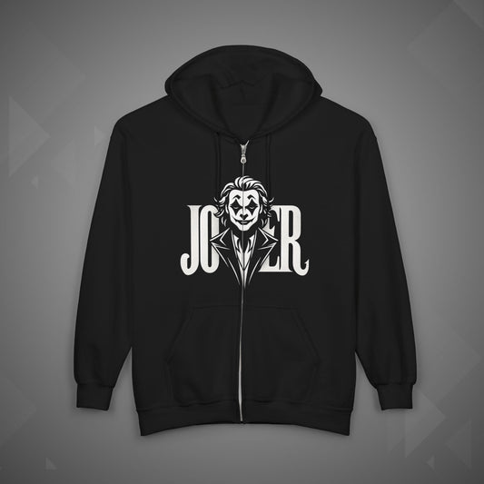 Joker Hoodie | Dark Clown Face Streetwear Hoodie | Unisex Heavy Blend™ Full Zip Hooded Sweatshirt