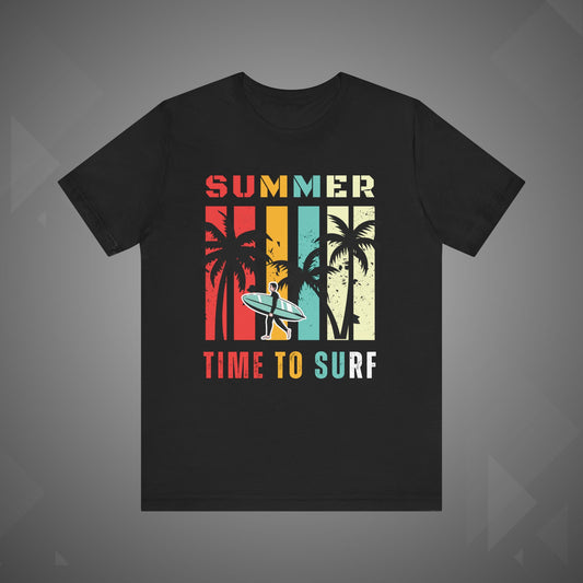 Summer Vibes | Time to Surf Unisex Graphic Tee – Retro Beach Sunset