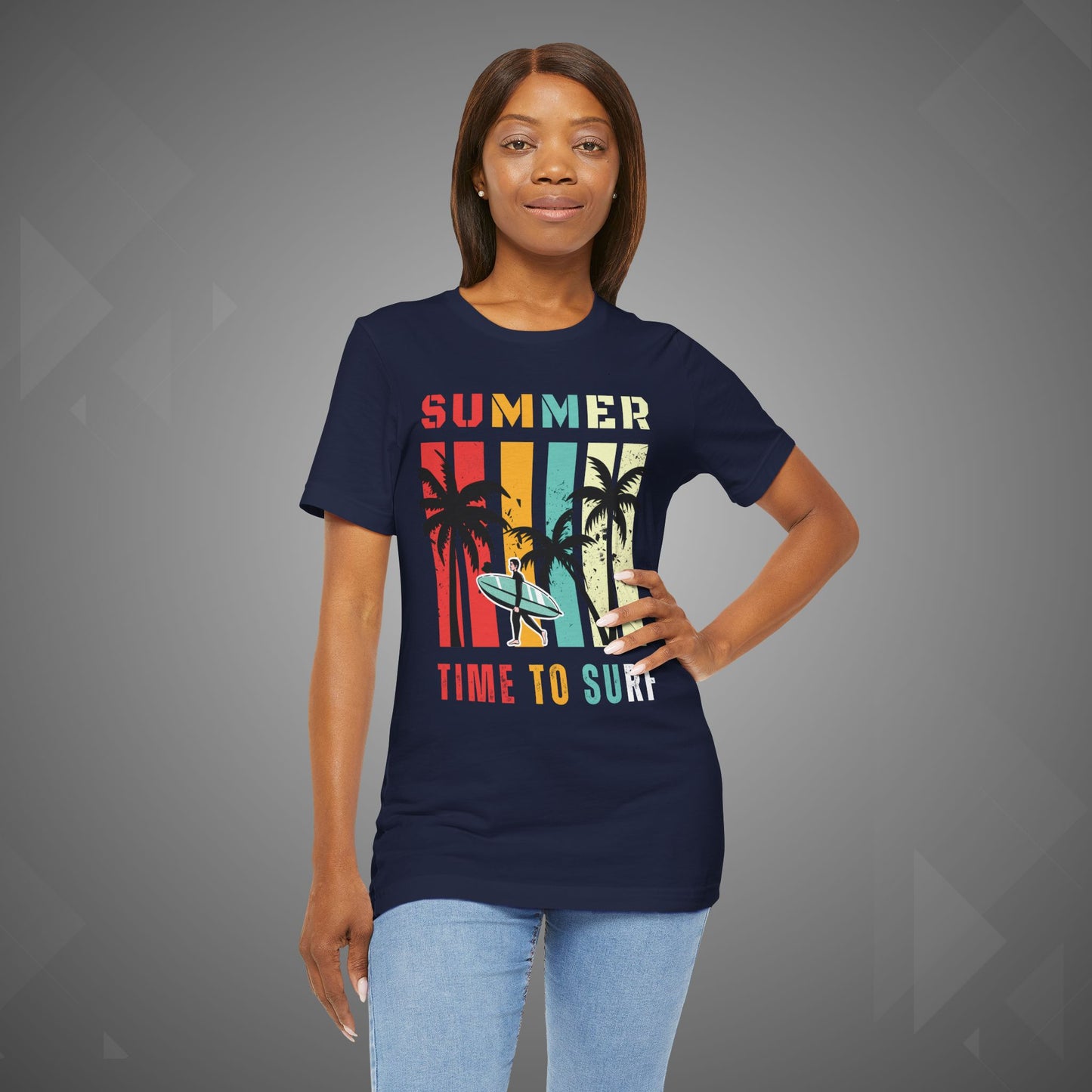 Summer Vibes | Time to Surf Unisex Graphic Tee – Retro Beach Sunset
